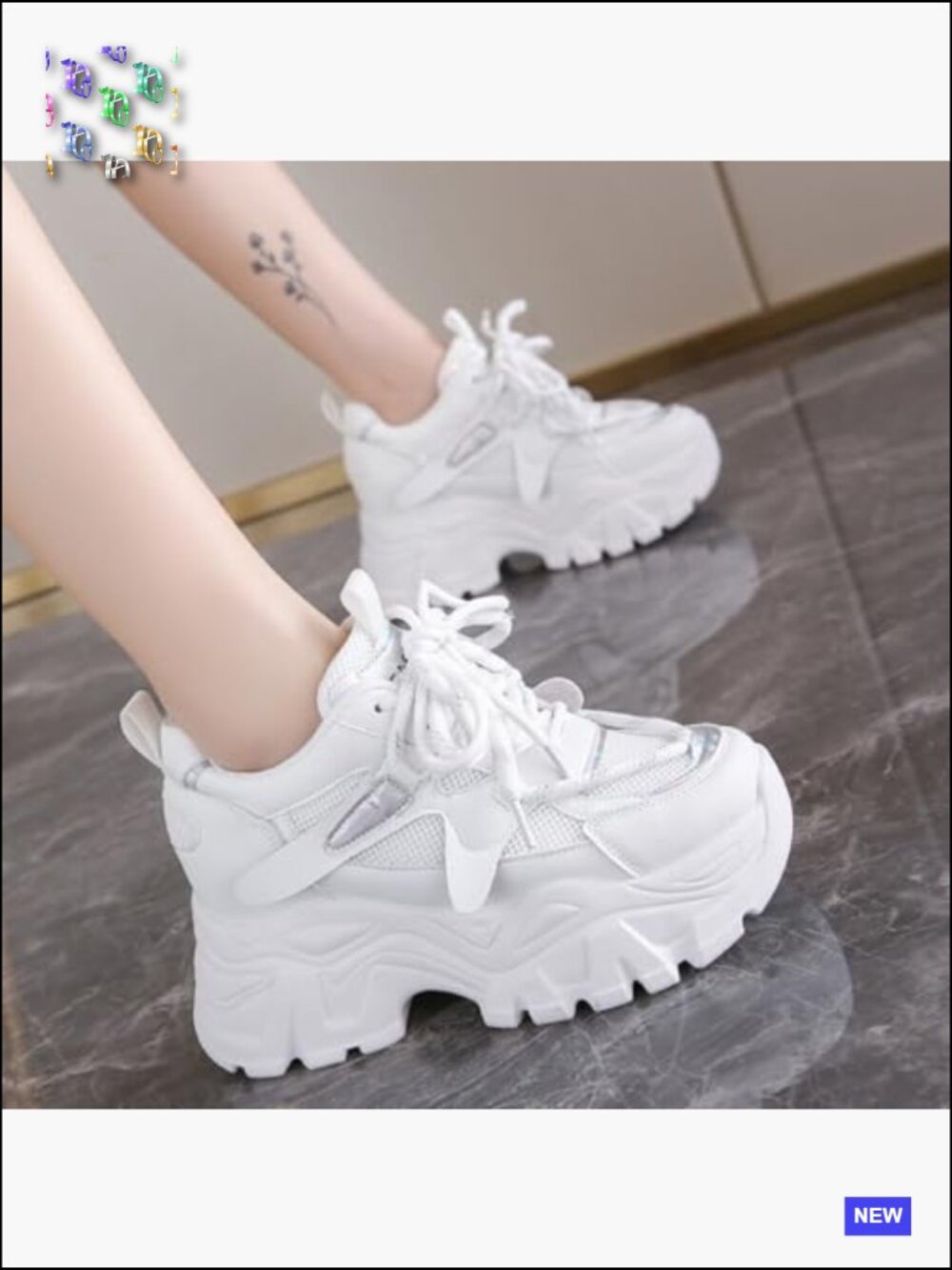 Chunky Platform Sneakers, Fashionable Lace-Up Dad Shoes, Casual Walking Shoes - Picture 6 of 7